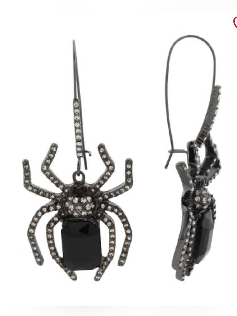 Betsey Johnson Black Crystal Spider Drop Earrings -